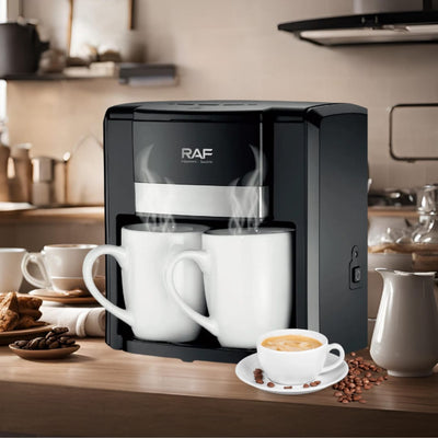 Espressor Cafea RAF 1000W cu 2 Cani, Filtru Reutilizabil, Sistem Anti-Picurare, Protectie Supraincalzire, Preparare Rapida Cafea Macinata