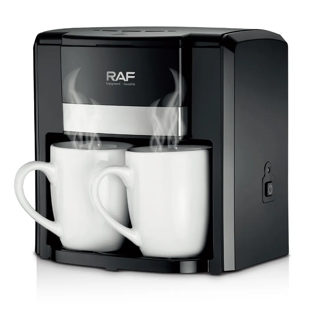 Espressor Cafea RAF 1000W cu 2 Cani, Filtru Reutilizabil, Sistem Anti-Picurare, Protectie Supraincalzire, Preparare Rapida Cafea Macinata
