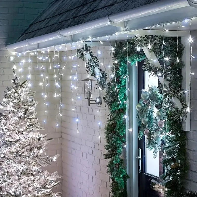 Set 2 x Decoratiune - Franjuri, cu LED-uri Tip Turturi, 12 metri - Alb Rece