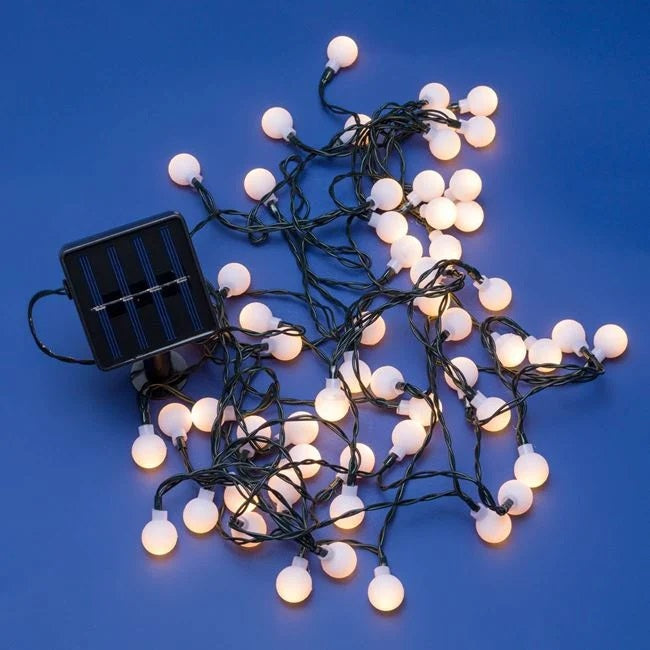 Set 2 x Decoratiune cu Incarcare Solara, 5 Metri, 30 Globulete - Alb Cald