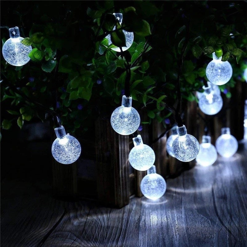 Set 2 x Decoratiune cu Incarcare Solara, 5 Metri, 30 Globulete - Alb Rece