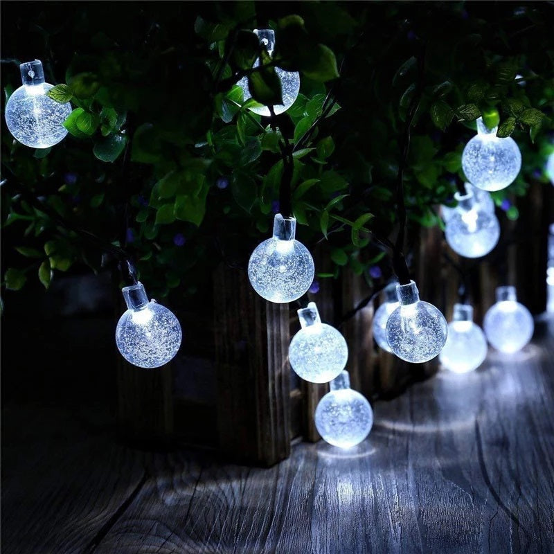 Set 2 x Decoratiune cu Incarcare Solara, 5 Metri, 30 Globulete - Alb Rece