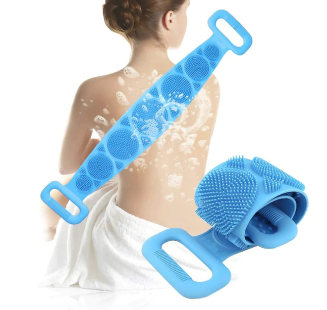 Perie Silicon Spate cu Manere, Banda Exfolianta Corporala, Curatare Profunda si Masaj, Anti Celulita, Usor de Folosit, pentru Dus si Baie