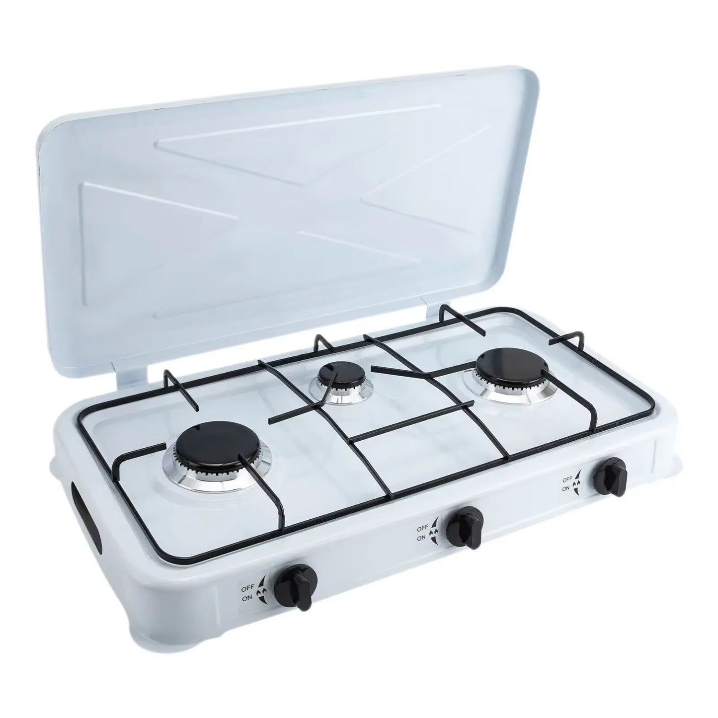 Aragaz Portabil cu 3 Arzatoare, 5.4 kW, din Otel Inoxidabil, Aprindere Manuala – Control Individual Flacara, Ideal pentru Camping si Exterior