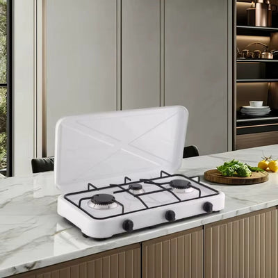 Aragaz Portabil cu 3 Arzatoare, 5.4 kW, din Otel Inoxidabil, Aprindere Manuala – Control Individual Flacara, Ideal pentru Camping si Exterior