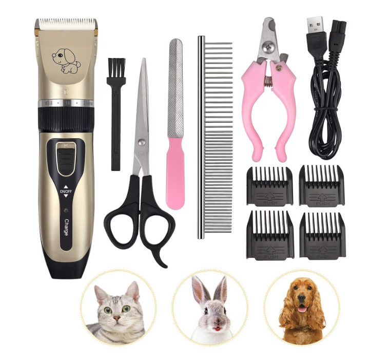 Set Profesional Masina de Tuns Caini si Pisici, 5 Trepte Ajustabile, Functionare Silentioasa, Incarcare USB, Kit Complet