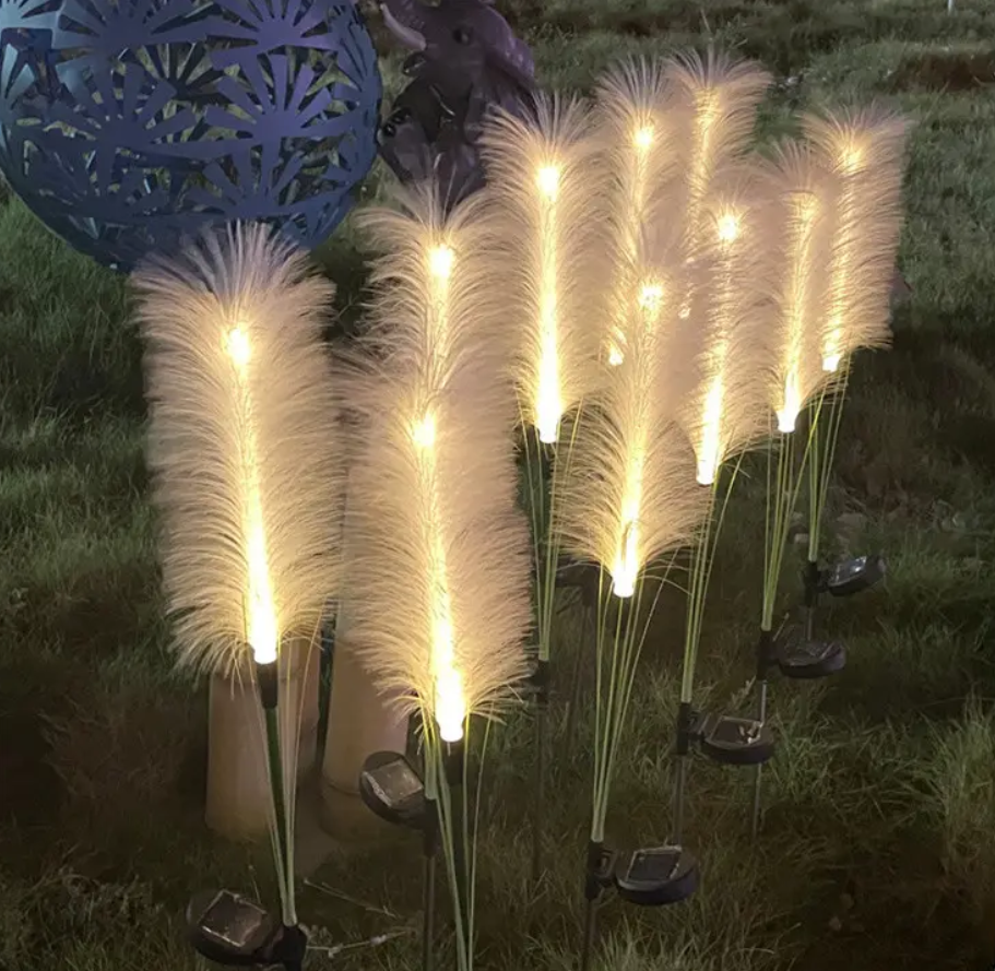 Set 2 x Lampa Solara Gradina Tip Pampas LED 70 cm – Iluminat Exterior Decorativ, Lumina Calda, Rezistente la Apa si Instalare Usoara