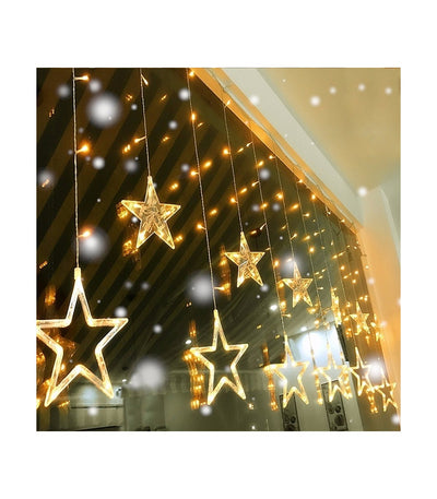 Instalație de Crăciun cu 12 Stele Mari și Mici – Alb Cald, Fir Transparent, 220V, 3 Metri
