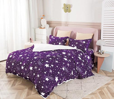 Lenjerie pat cocolino 2 persoane, 4 piese - stele mov