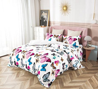 Lenjerie pat cocolino 2 persoane, 4 piese - model fluturi colorati