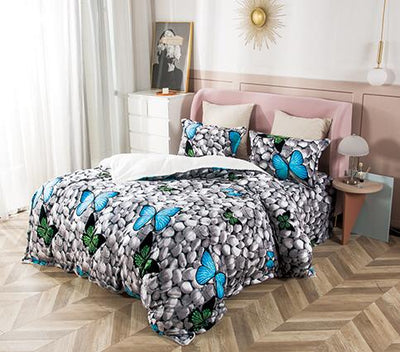 Lenjerie pat cocolino 2 persoane, 4 piese - model pietre cu fluturi