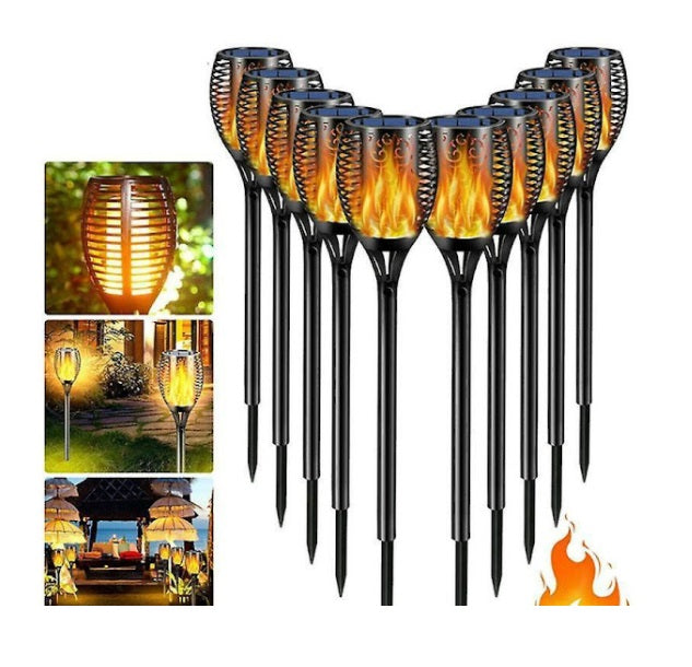Set 8 x Lampa Solara Tip Torta cu Efect Flacara, Iluminare LED, Rezistente la Apa, Design Decorativ pentru Gradina si Alei