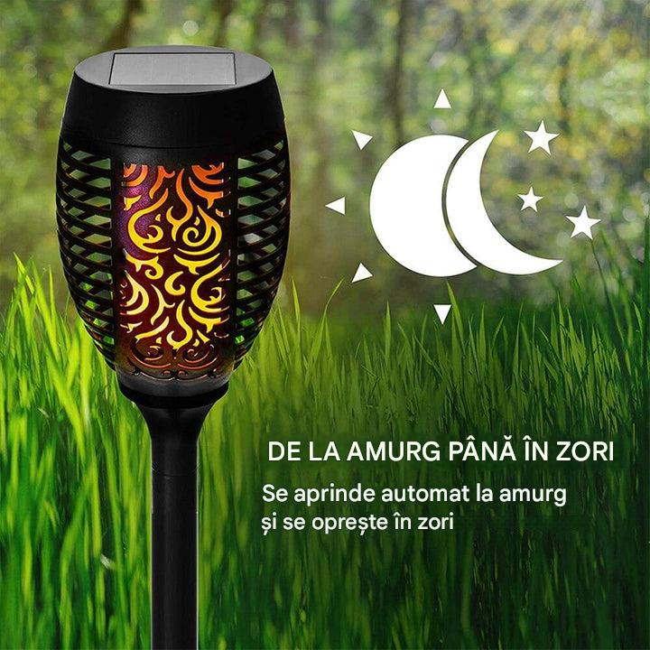 Set 8 x Lampa Solara Tip Torta cu Efect Flacara, Iluminare LED, Rezistente la Apa, Design Decorativ pentru Gradina si Alei