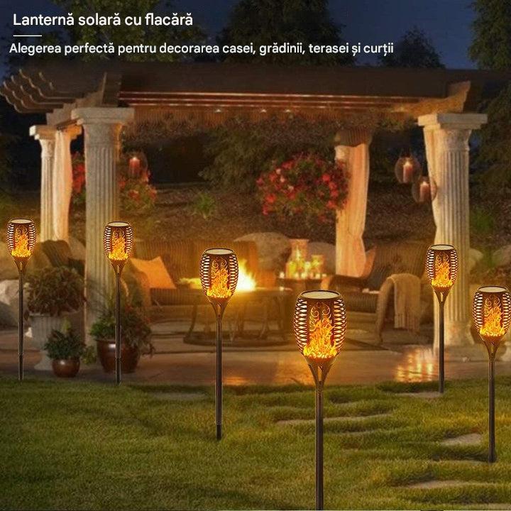 Set 8 x Lampa Solara Tip Torta cu Efect Flacara, Iluminare LED, Rezistente la Apa, Design Decorativ pentru Gradina si Alei