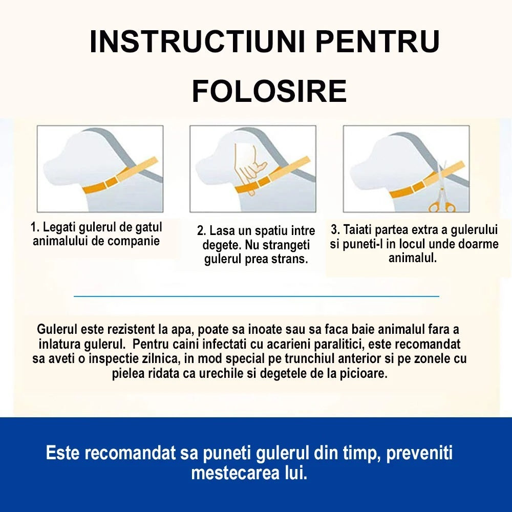 Zgarda Antiparazitara pentru Caini si Pisici, Protectie 8 Luni, Impotriva Puricilor si Capuselor, Reglabila 38 cm, Rezistenta la Apa