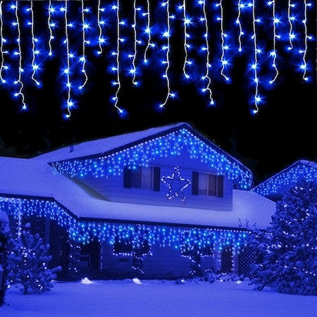 Instalatie pentru Craciun - Franjuri, cu LED-uri Tip Turturi, 12 metri - Albastru