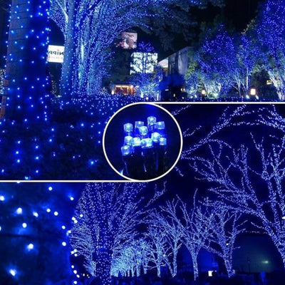 Decoratiune cu Incarcare Solara, 50 metri, 500 led - Albastru + CADOU