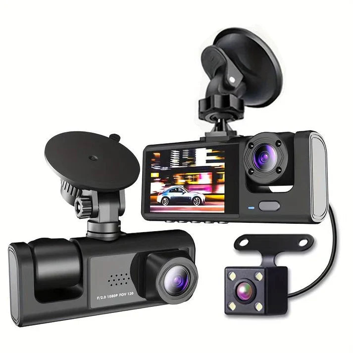 Camera Auto 3 in 1 Premium, Full HD 1080P, Tripla Inregistrare Fata Interior Spate, Night Vision, G-Sensor, Siguranta Completa in Trafic