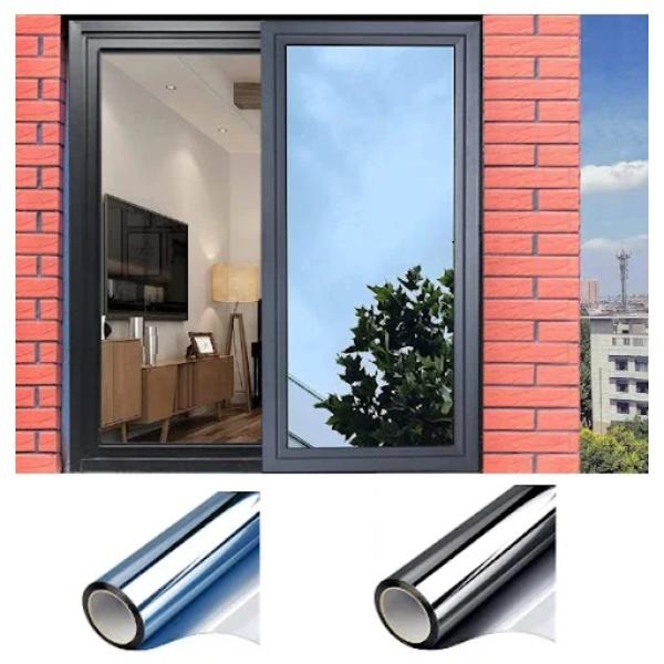 Set 2 x Folie Oglinda pentru Geam Gri, Efect Reflectorizant, Protectie UV, Anti Caldura si Intimitate, 45 x 300 cm