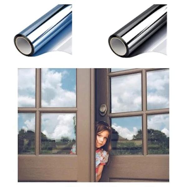 Set 2 x Folie Oglinda pentru Geam Gri, Efect Reflectorizant, Protectie UV, Anti Caldura si Intimitate, 45 x 300 cm