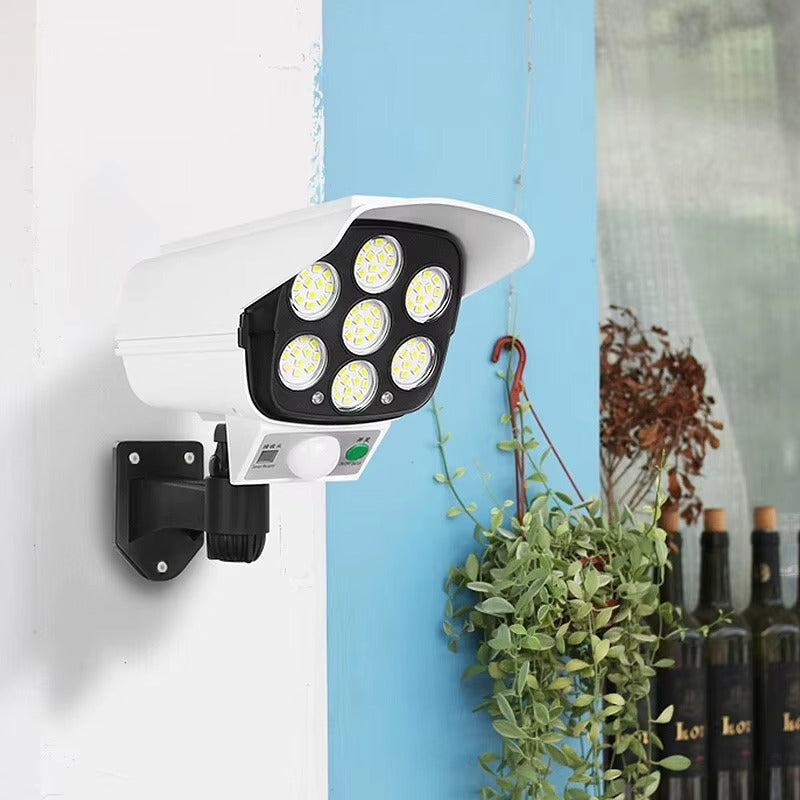 Set 2 x Camera Falsa cu Lampa Solara 77 LED, Senzor Miscare, Telecomanda, Efect Real de Supraveghere, Protectie Exterior