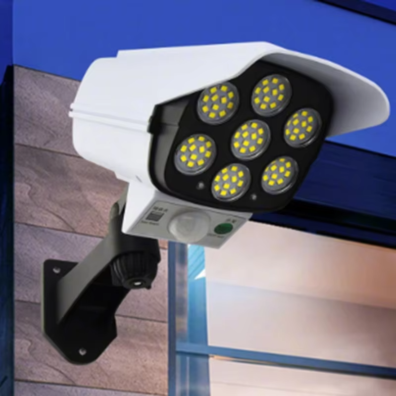 Set 2 x Camera Falsa cu Lampa Solara 77 LED, Senzor Miscare, Telecomanda, Efect Real de Supraveghere, Protectie Exterior