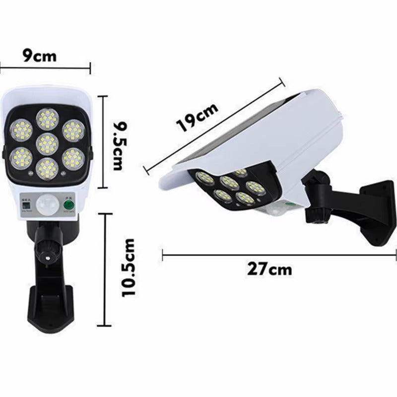 Set 2 x Camera Falsa cu Lampa Solara 77 LED, Senzor Miscare, Telecomanda, Efect Real de Supraveghere, Protectie Exterior