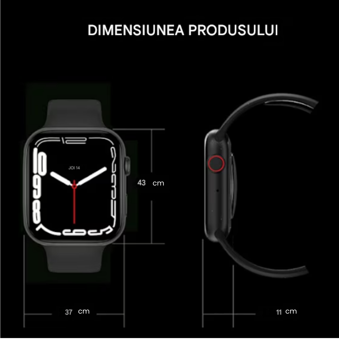 Smartwatch Bluetooth I7 Pro Max cu Monitorizare Ritm Cardiac, Pasi, Somn, Notificari, Control Muzica si Apeluri, Ecran Touch HD, Compatibil Android si iOS