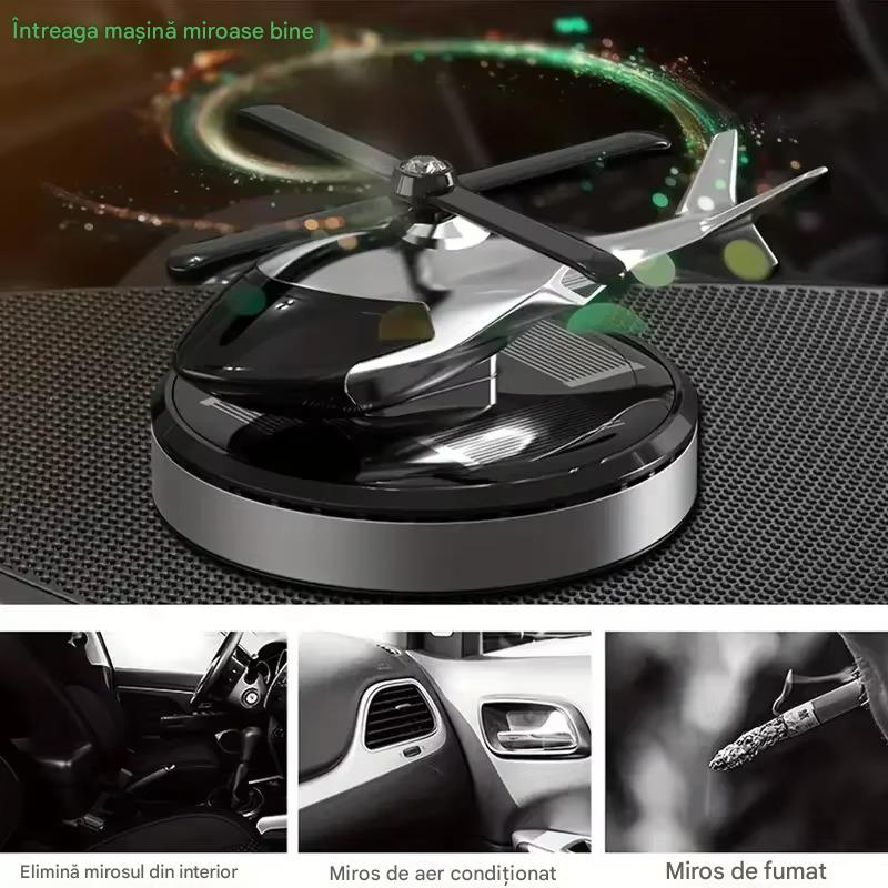 Difuzor Auto Aromaterapie Solar Tip Elicopter, Rotire Automata 360°, 4 Panouri Solare, Parfum Natural 10 ml Inclus