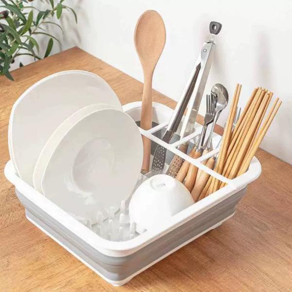 Scurgator Vase Pliabil cu Tavita de Scurgere, Organizator Bucatarie Compact, Suport Tacamuri si Farfurii, Design Economisire Spatiu