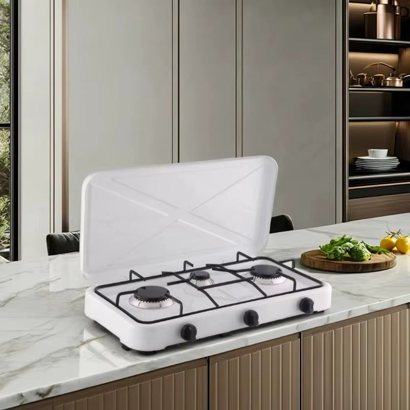 Aragaz Portabil cu 3 Arzatoare, 5.4 kW, din Otel Inoxidabil, Aprindere Manuala – Control Individual Flacara, Ideal pentru Camping si Exterior