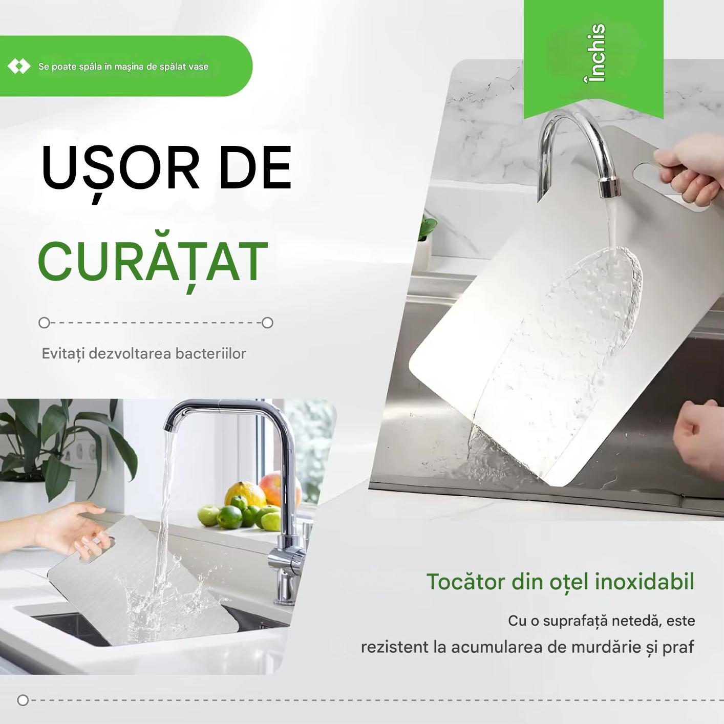 Set 3 x Tocator Bucatarie din Plastic – Antiderapant cu Maner, 3 Dimensiuni, Rezistente si Usor de Curatat