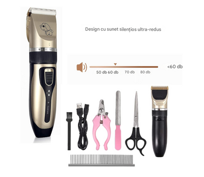 Set Profesional Masina de Tuns Caini si Pisici, 5 Trepte Ajustabile, Functionare Silentioasa, Incarcare USB, Kit Complet