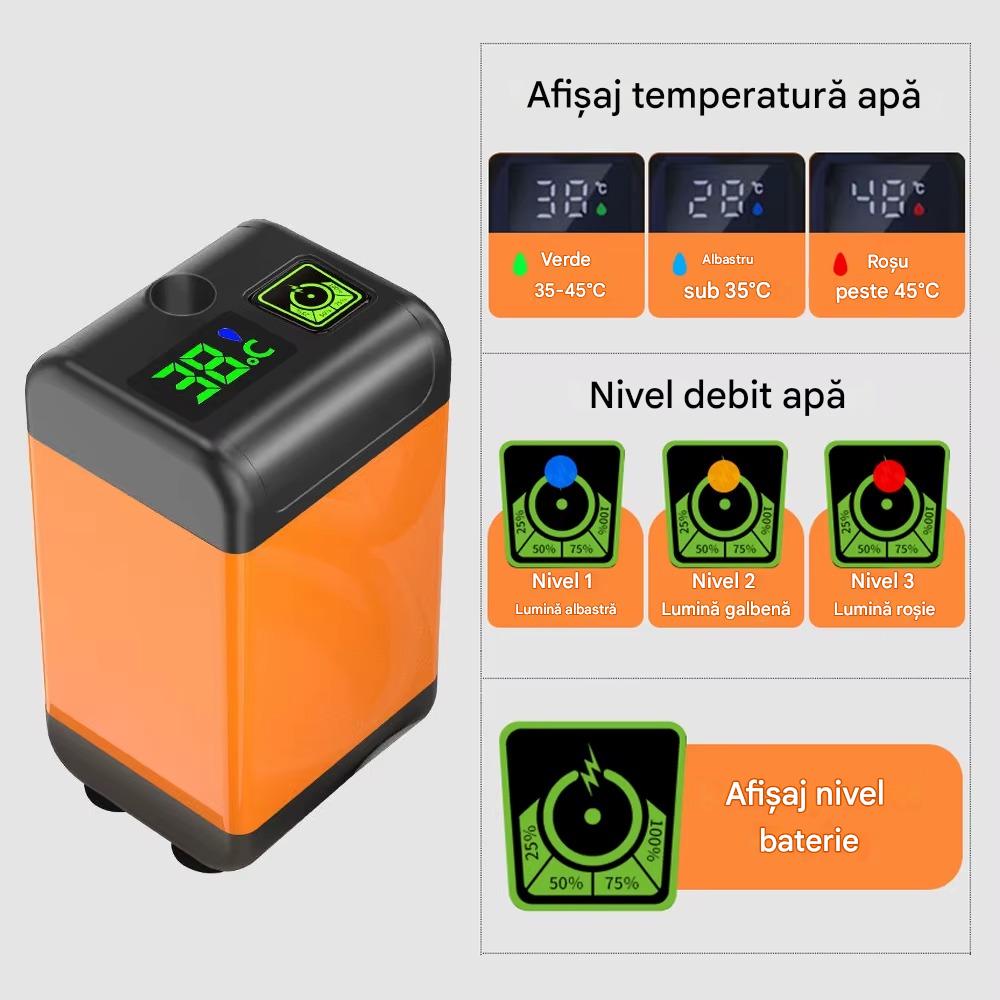 Dus Portabil Electric cu Afisaj Digital, Pompa Submersibila, 3 Moduri Jet, Baterie Reincarcabila, Autonomie 110 Minute, Furtun 2m