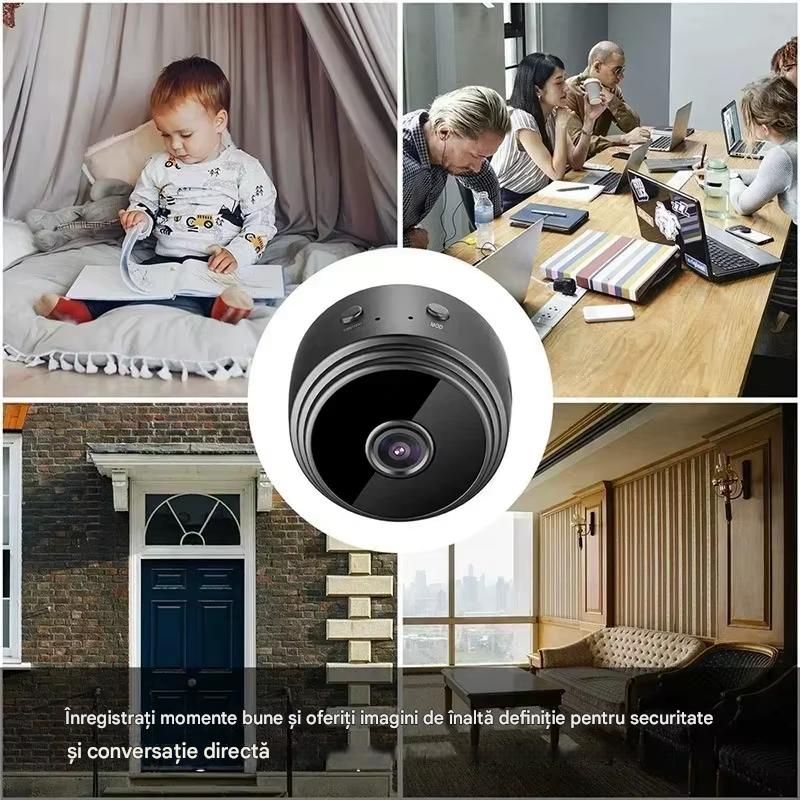 Set 3 x Mini Camera Spion Wireless Full HD 1080P, Mini Camera WiFi 360°, Detectie Miscare, Night Vision, Suport Card, Monitorizare Telefon, Baterie Reincarcabila