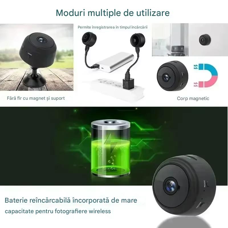Set 3 x Mini Camera Spion Wireless Full HD 1080P, Mini Camera WiFi 360°, Detectie Miscare, Night Vision, Suport Card, Monitorizare Telefon, Baterie Reincarcabila