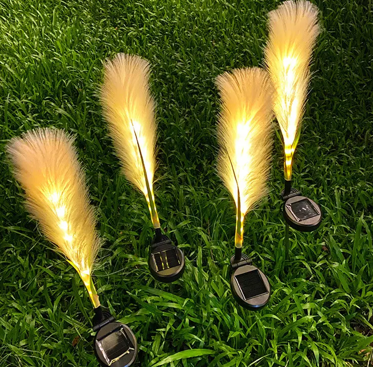 Set 2 x Lampa Solara Gradina Tip Pampas LED 70 cm – Iluminat Exterior Decorativ, Lumina Calda, Rezistente la Apa si Instalare Usoara