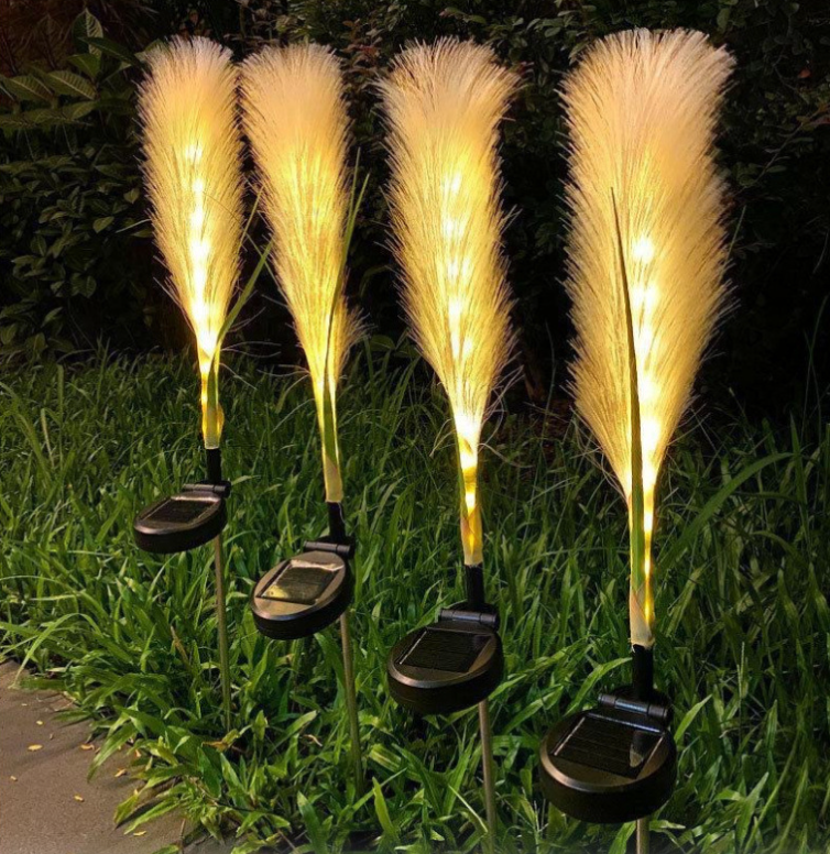 Set 2 x Lampa Solara Gradina Tip Pampas LED 70 cm – Iluminat Exterior Decorativ, Lumina Calda, Rezistente la Apa si Instalare Usoara