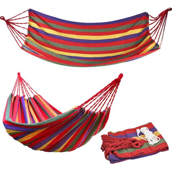 Set 2 x Hamac Textil Multicolor 180x80 cm, Rezistent si Confortabil, Ideal pentru Gradina, Camping si Relaxare in Aer Liber