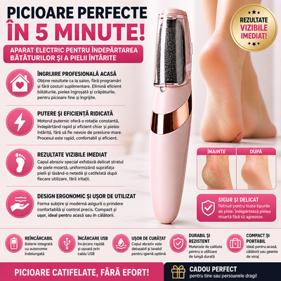 Pila Electrica pentru Calcaie, Indepartare Bataturi și Piele Intarita, Reincarcabil, Design Elegant Roz