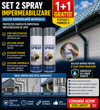 Set 2 x Spray de Etansare 400 ml – Solutie Hidroizolanta Universala, Spray Waterproof Acoperis, Tevi, Pereti, Protectie Impotriva Infiltratiilor