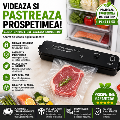 Aparat de Vidat si Sigilat Alimente, Vacuum Sealer Profesional, Pastrare Prospetime Indelungata, Compact si Usor de Folosit