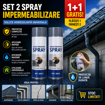 Set 2 x Spray de Etansare 400 ml – Solutie Hidroizolanta Universala, Spray Waterproof Acoperis, Tevi, Pereti, Protectie Impotriva Infiltratiilor
