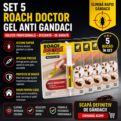 Set 5 x Gel Profesional Roach Doctor Anti Gandaci, Formula Concentrata cu Aplicare Precisa, Solutie Eficienta pentru Bucatarie, Baie si Locuinta