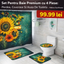 Set Pentru Baie: Perdea, Covorase Si Husa De Toaleta - Yellow Sunflower