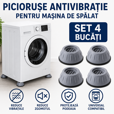 Set 4 x Picioruse Antivibratie din Silicon, Anti Zgarieturi si Anti Zgomot, Diametru 7.5 cm, Fixare Sigura