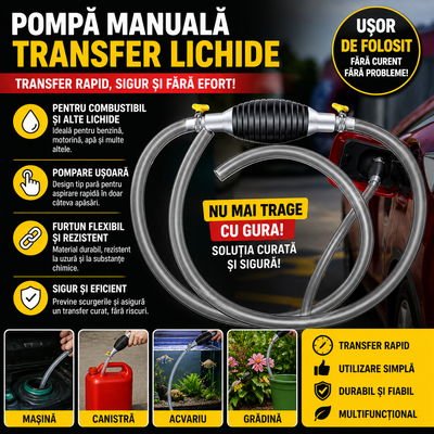 Pompa Manuala Transfer Lichide, Furtun cu Pompa Tip Para, Usor de Utilizat, Transfer Rapid si Sigur
