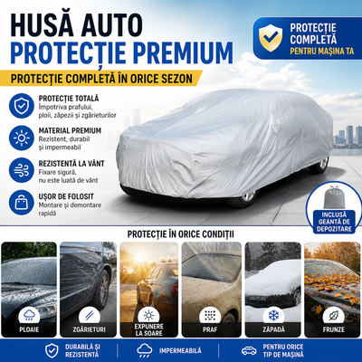 Husa Protectie Auto M Impermeabila, Rezistenta UV, Anti Praf, Anti Zgarieturi, pentru Exterior si Interior, Protectie Completa Masina