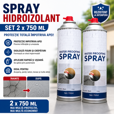 Set 2 x Spray de Etansare 750ml – Solutie Hidroizolanta Universala, Spray Waterproof Acoperis, Tevi, Pereti, Protectie Impotriva Infiltratiilor