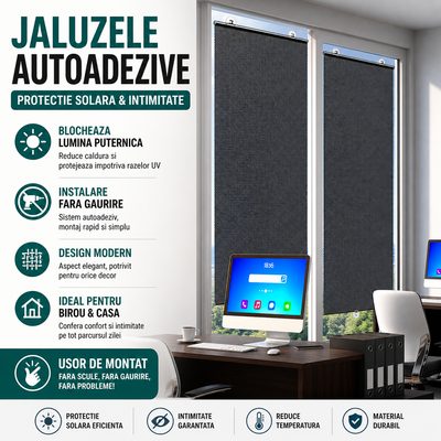 Set 2 x Jaluzea cu Ventuza 68 x 125 cm, Protectie UV, Anti Caldura si Intimitate, Montaj Rapid fara Gauri